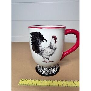 Cracker Barrel Rooster Susan Winget Ceramic Footed Mug Red White Black Farmhouse